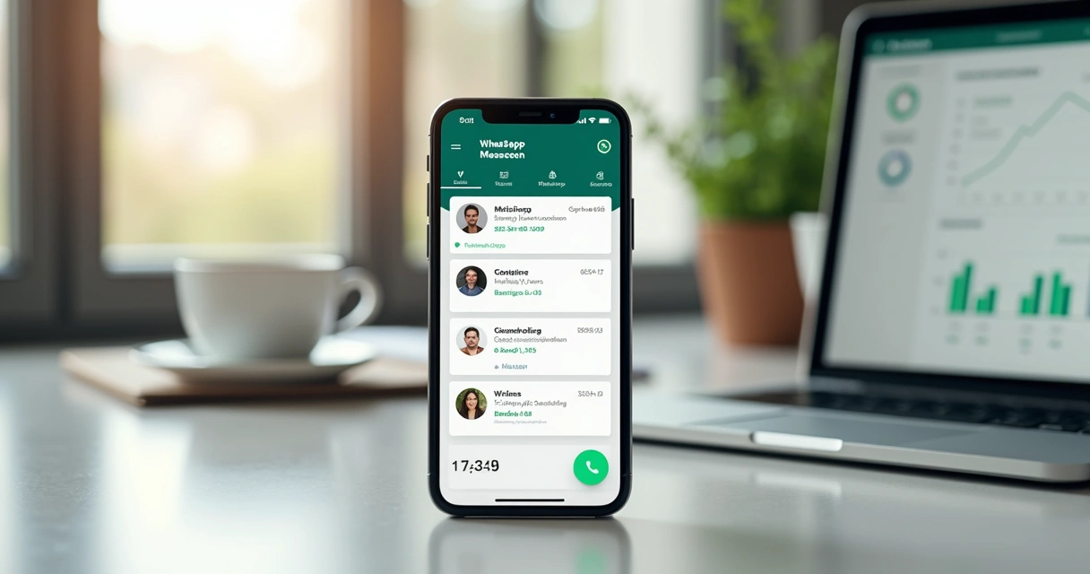 Tela de smartphone exibindo interface de envio de mensagens segmentadas no WhatsApp com gráficos e lista de contatos 