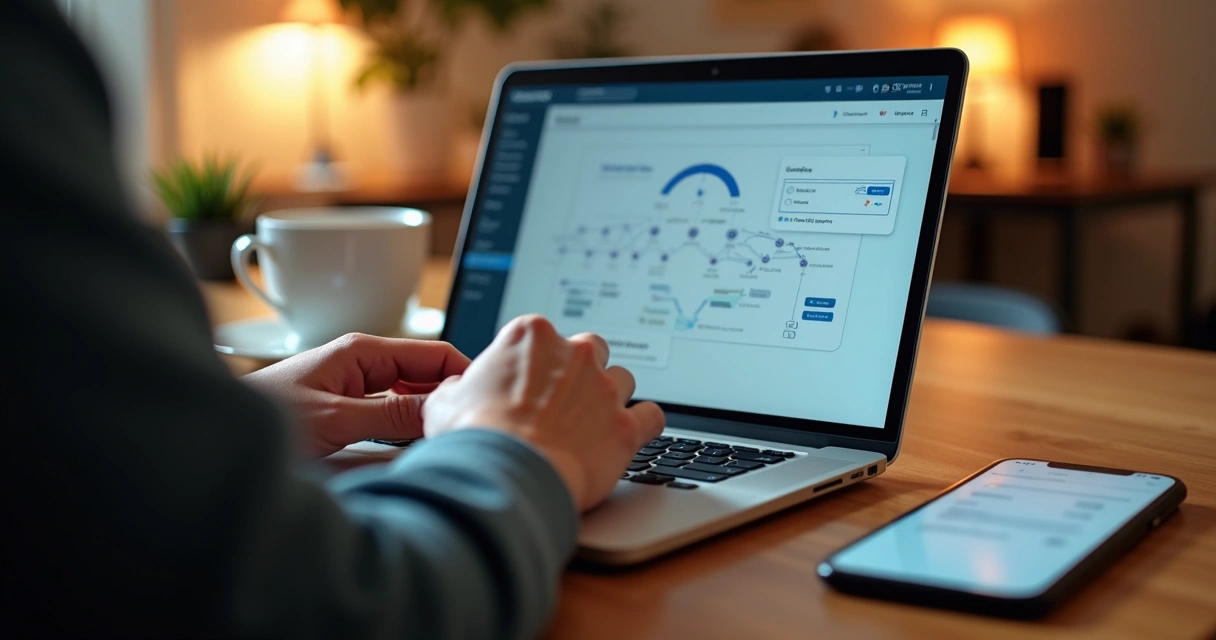 Pessoa configurando chatbot para envio de notificações em notebook
