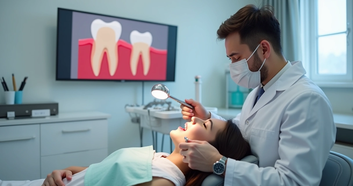 Dentista explicando enxerto gengival para paciente em consultório moderno 