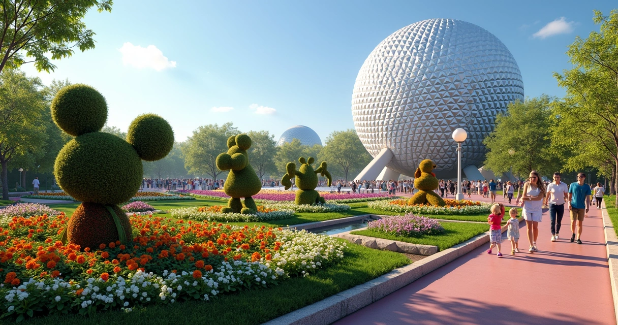 Festival de primavera no Epcot com flores e personagens 