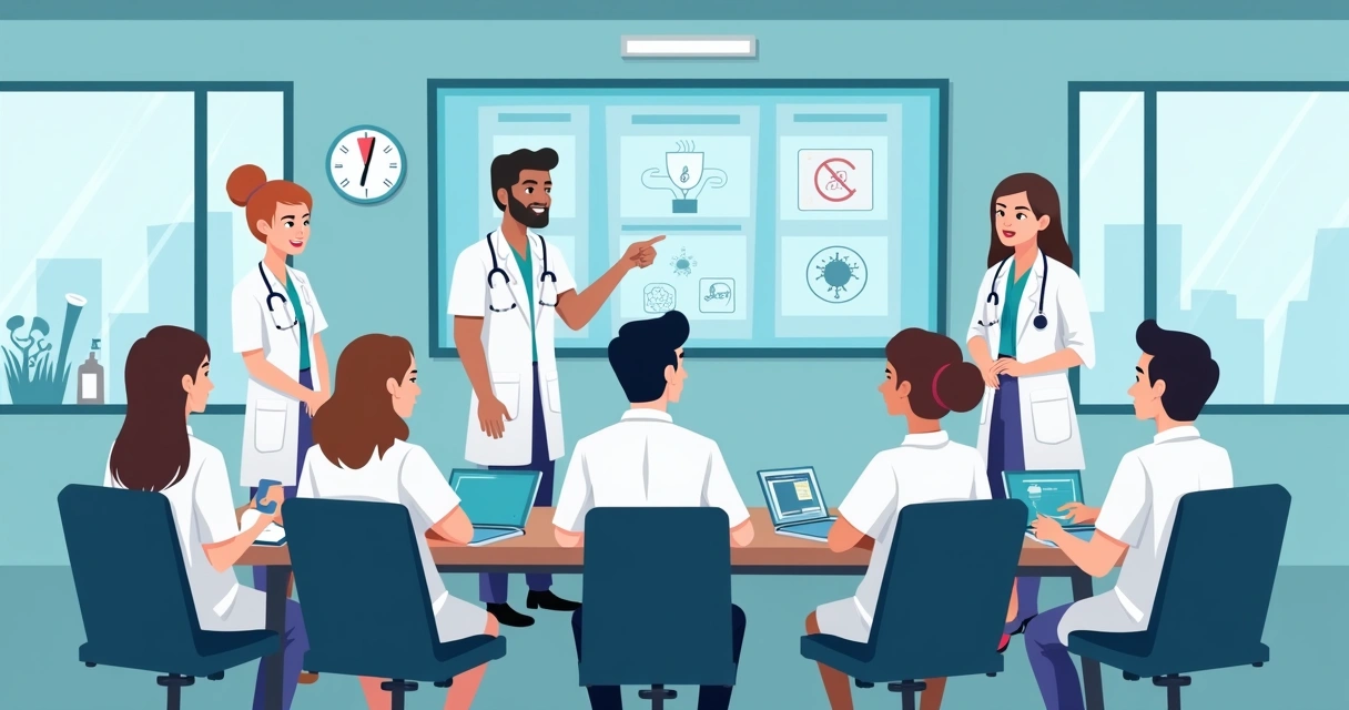 Contágio e prevenção da tuberculose pulmonar em hospitais 5 Equipe médica realizando controle de surto hospitalar