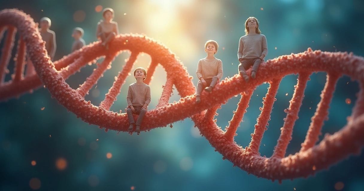 Representação artística de moléculas e silhuetas humanas 