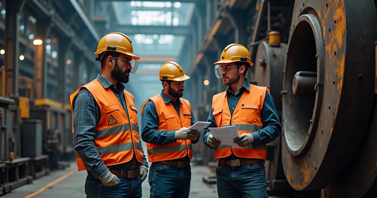 Funcionários usando EPI em indústria metalúrgica 