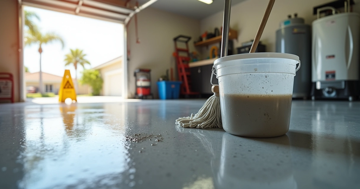 Homeowner using too much water on epoxy garage floor in Orlando 