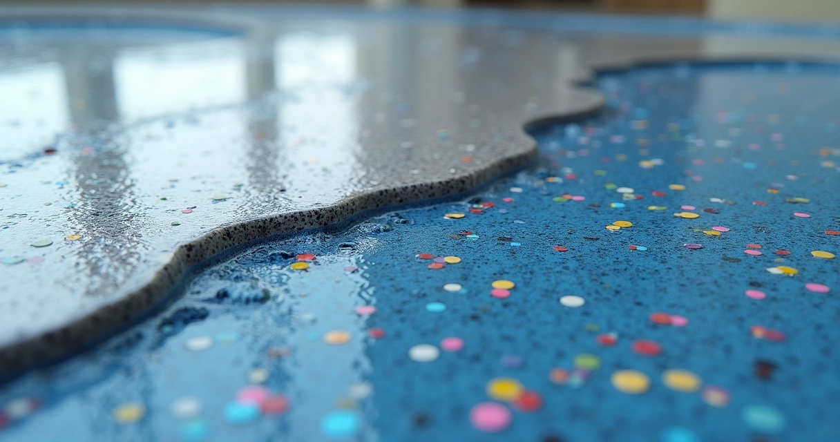 Detail of multi-color flake epoxy floor