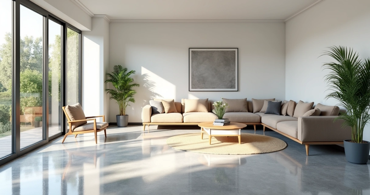 Epoxy floor in modern residential living room