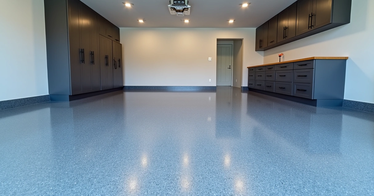 Glossy epoxy garage floor after repair 