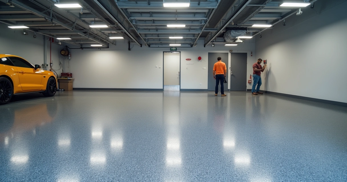 Epoxy coated garage floor with anti-slip flakes in Orlando