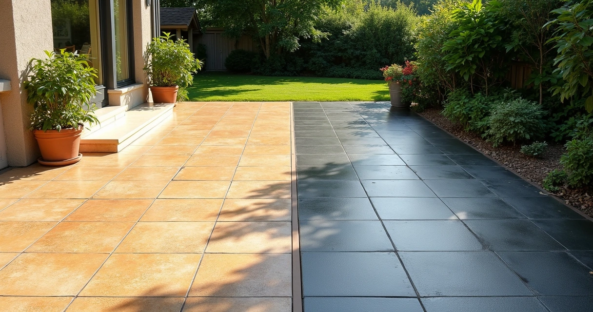 Outdoor surface showing clear difference in epoxy color between sun and shade 