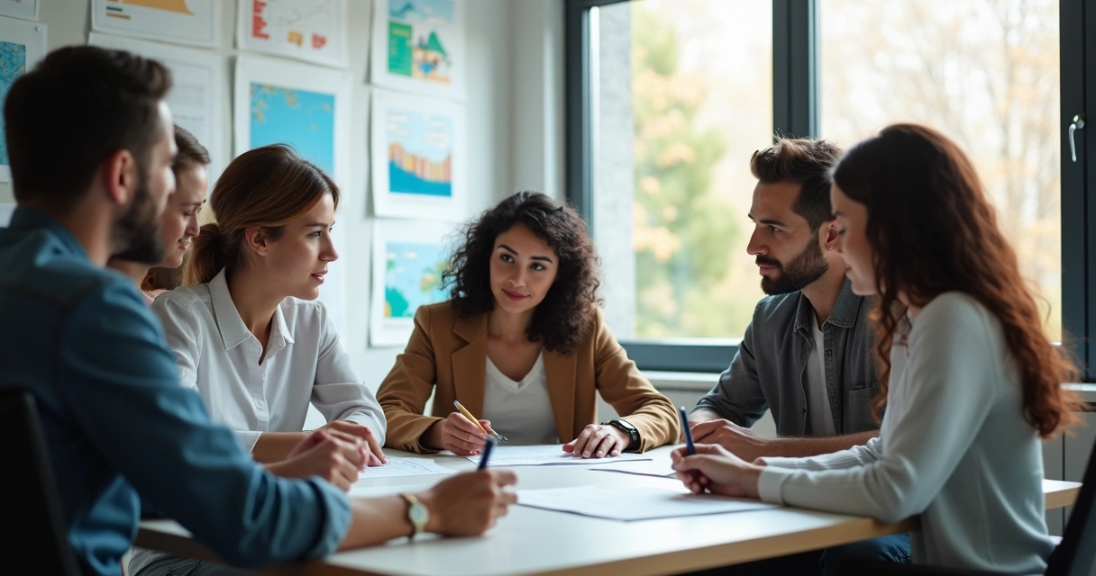Equipo diverso hablando sobre equidad en la oficina 