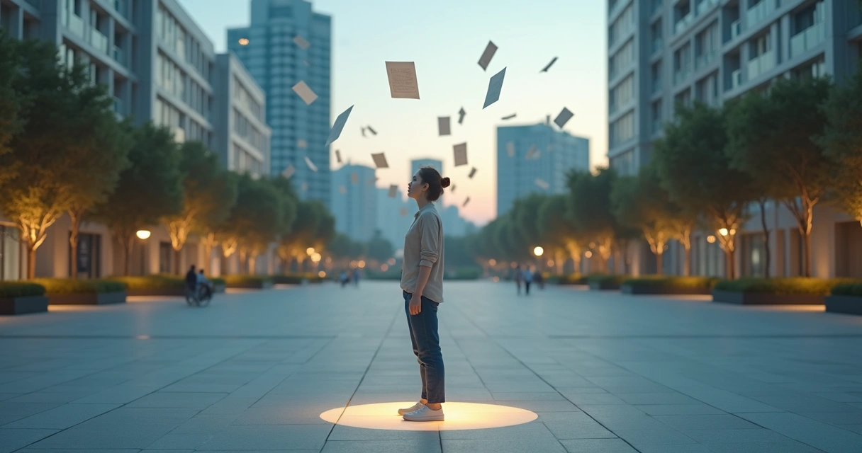 Persona de pie tranquila en medio de muchas flechas de críticas que la rodean 