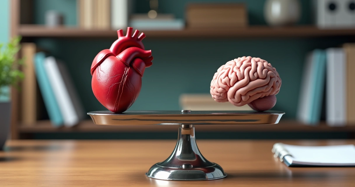 Balança equilibrando cérebro e coração 