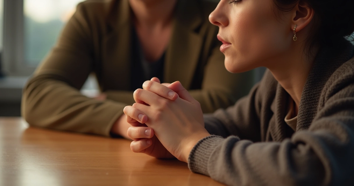 Persona tomando aire durante una conversación tensa, mostrando calma 