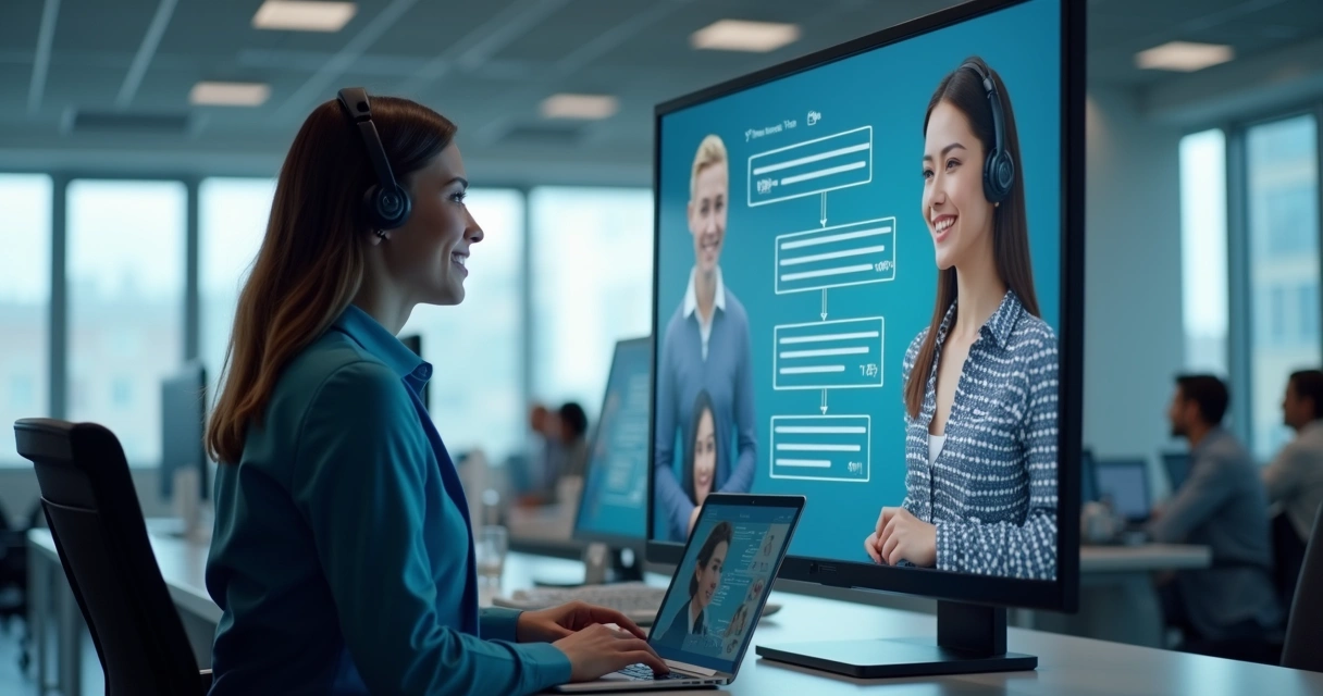 Profissional humano e chatbot dividindo o atendimento a clientes 