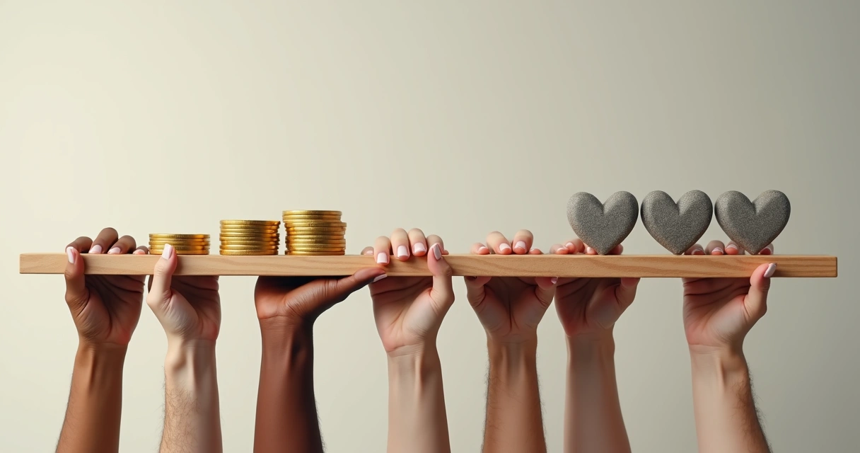 Varias manos de diferentes personas sosteniendo una estructura de equilibrio.