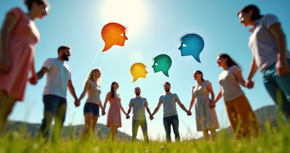 Equilíbrio entre mente, emoção e comportamento, pessoas em círculo unidas 