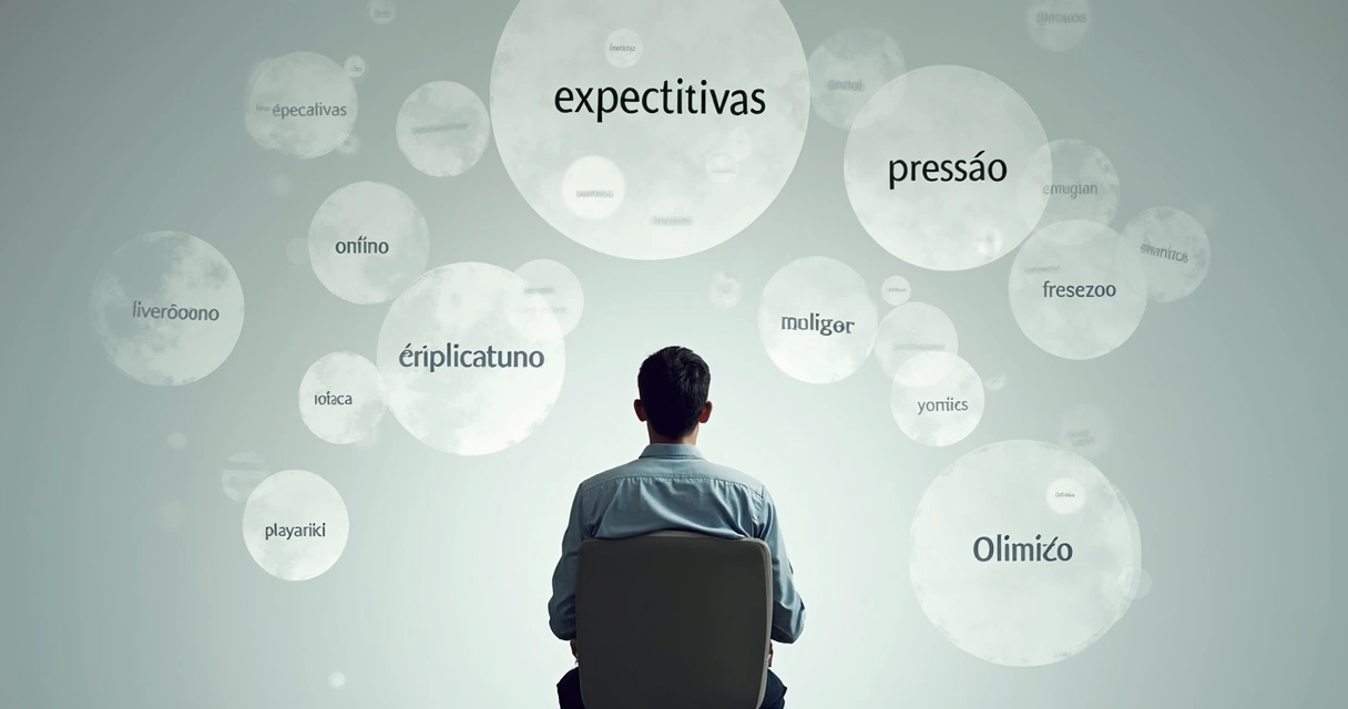 Pessoa sentada em equilíbrio em meio a círculos de expectativas externas 