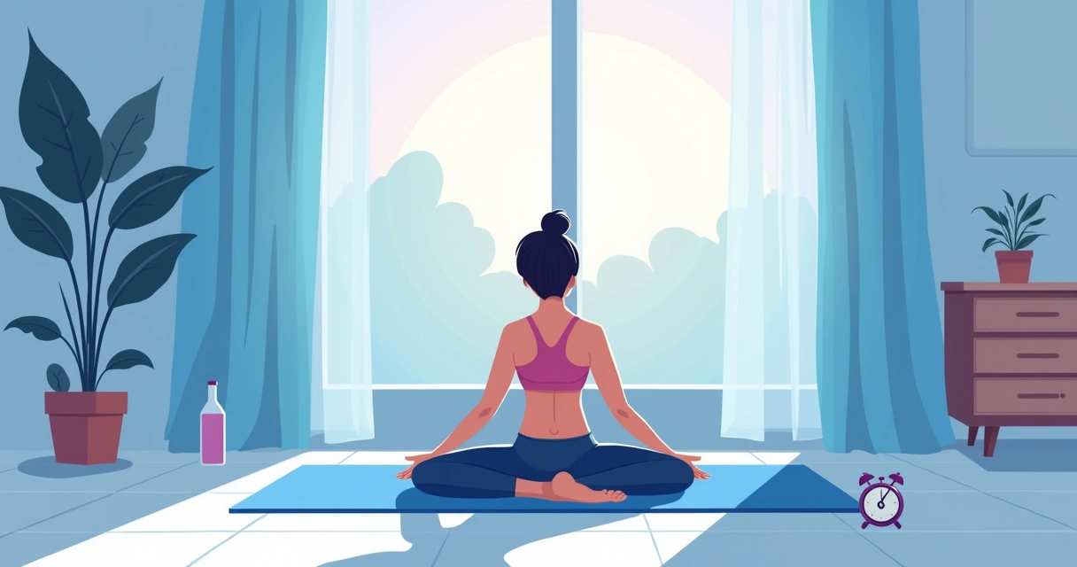 Pessoa fazendo alongamento leve em casa pela manhã 