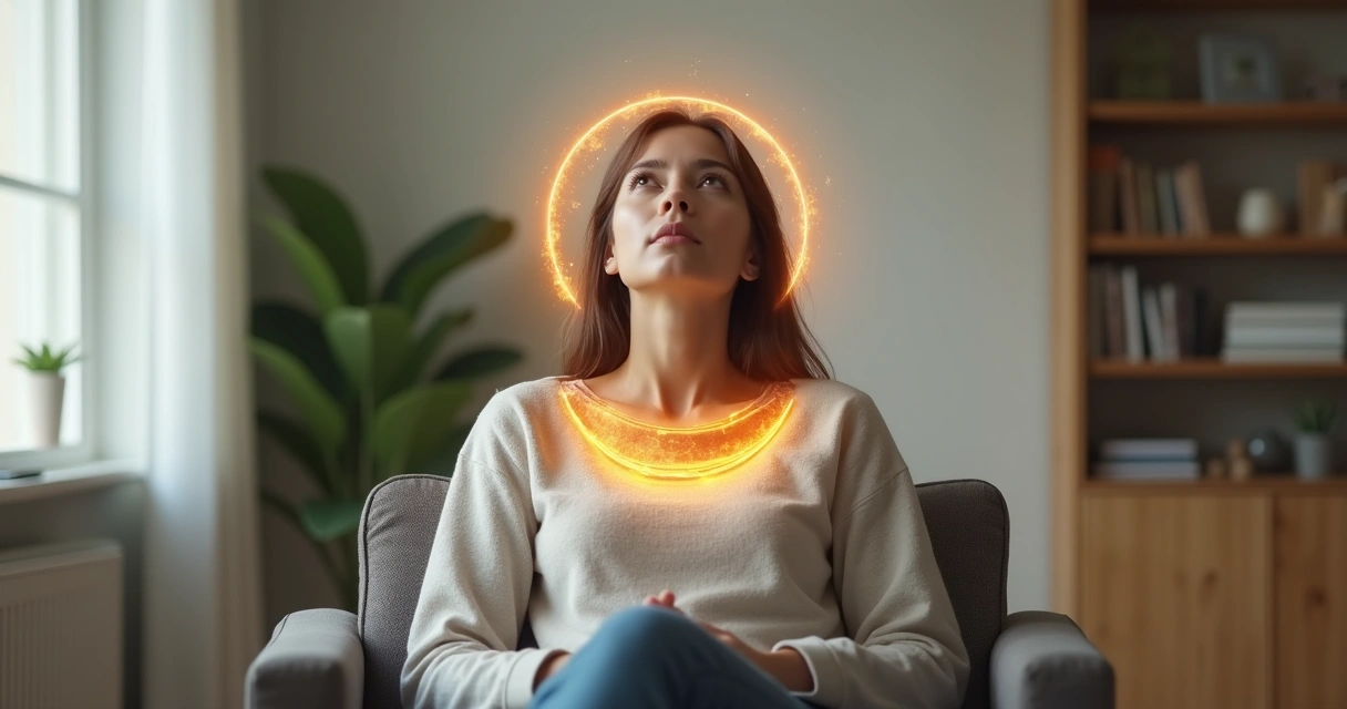 Pessoa refletindo com linhas coloridas representando sentimento emoção e reação ao redor da cabeça 