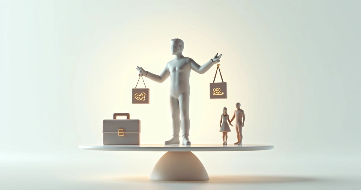 Pessoa equilibrando símbolos de trabalho e vida pessoal 