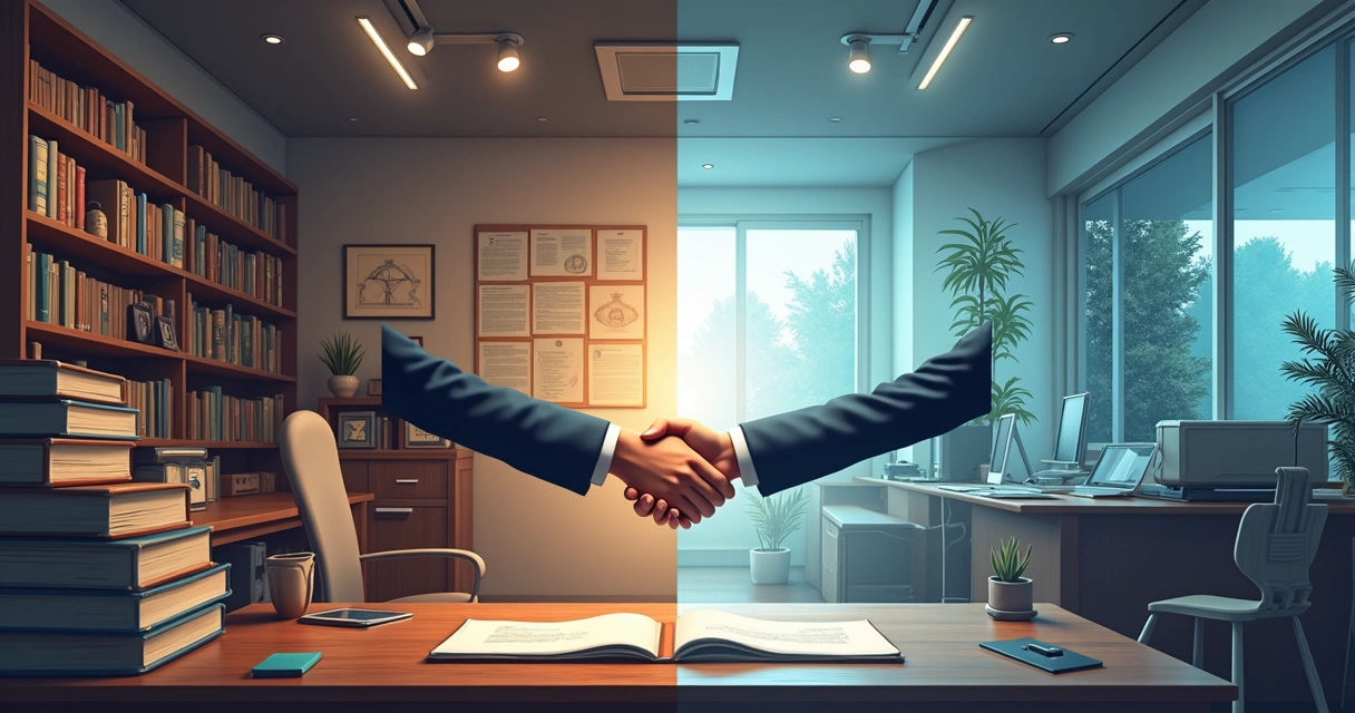 Equilíbrio entre tradição e inovação representado visualmente 