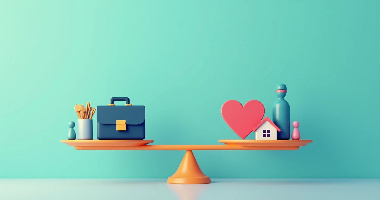 Balança equilibrando ícones de trabalho e vida pessoal 