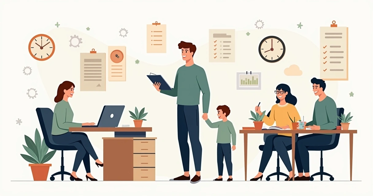 Pessoa equilibrando vida profissional e pessoal com agenda e família 