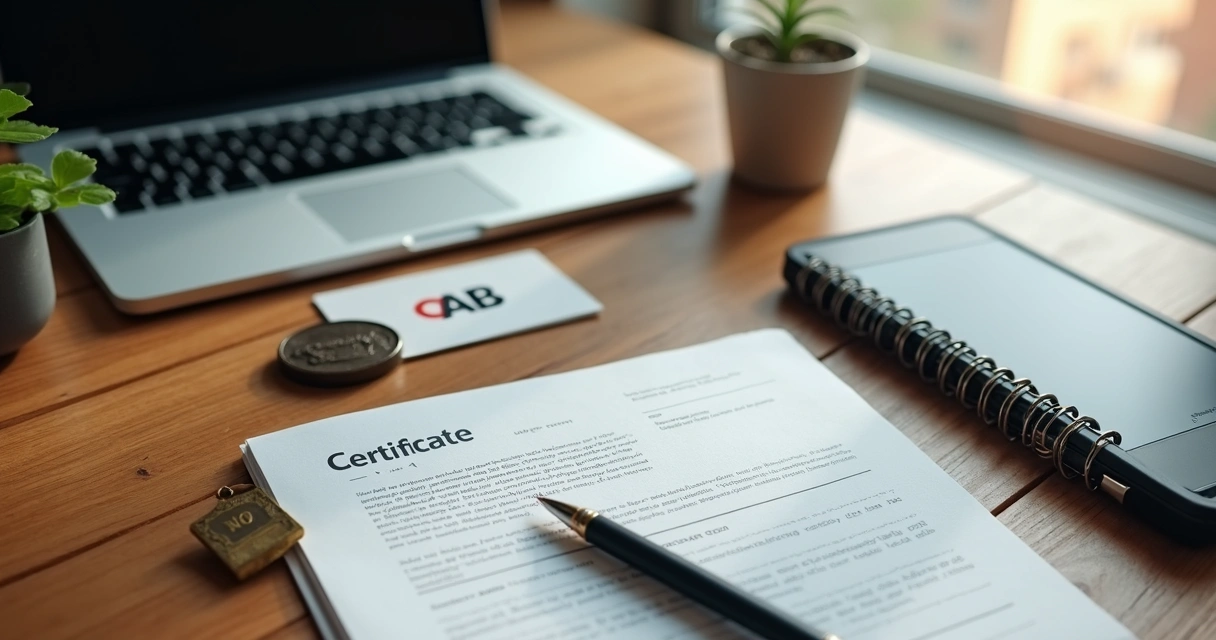 Equipamento de certificação digital e cartão sobre a mesa de trabalho 