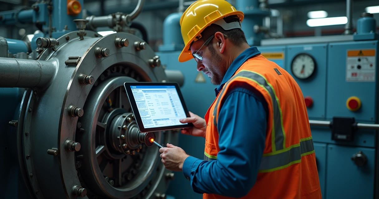 Técnico realizando manutenção em máquina industrial 
