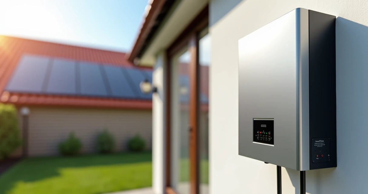 Painel solar com inversor instalado em parede 