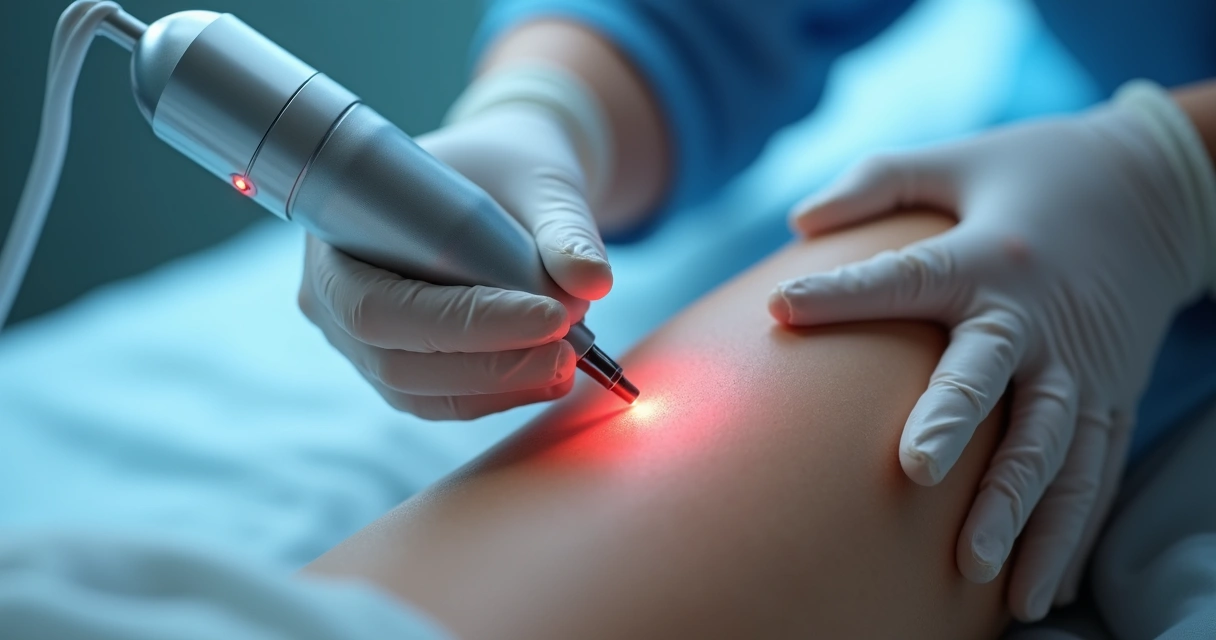 Aplicação de laser em perna com veias visíveis 
