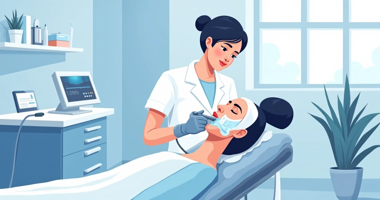 Equipamento de peeling ultrassônico sendo usado em uma clínica de estética 