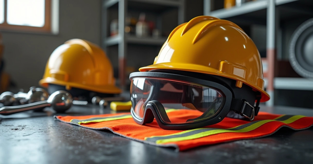Mineração EPI capacete óculos e colete 