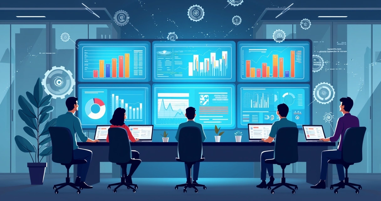 Painel de equipamentos de automação monitorando dados digitais 