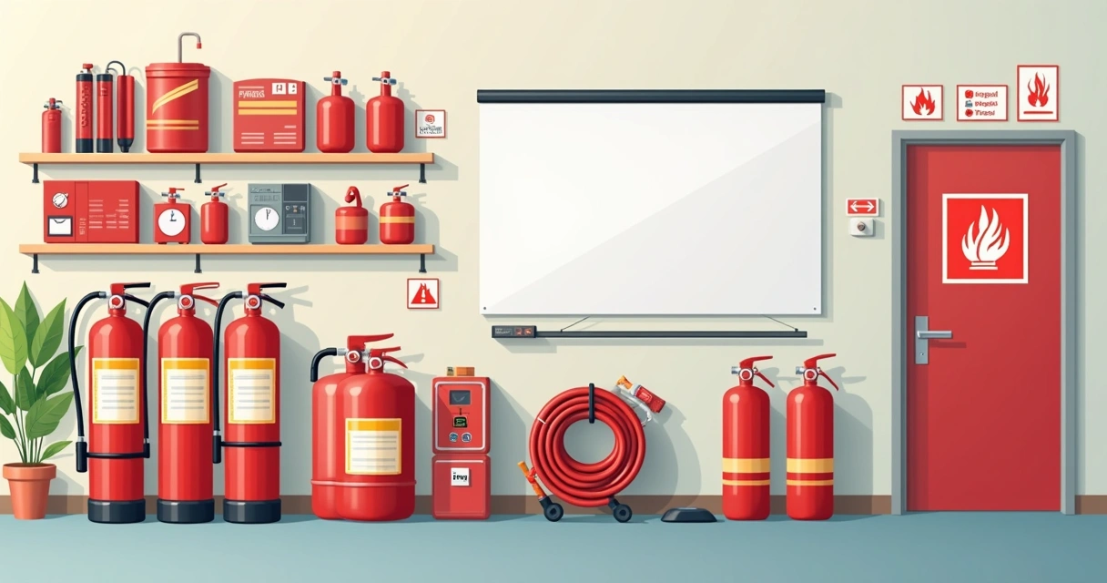 Equipamentos de segurança da brigada expostos de forma organizada em sala 