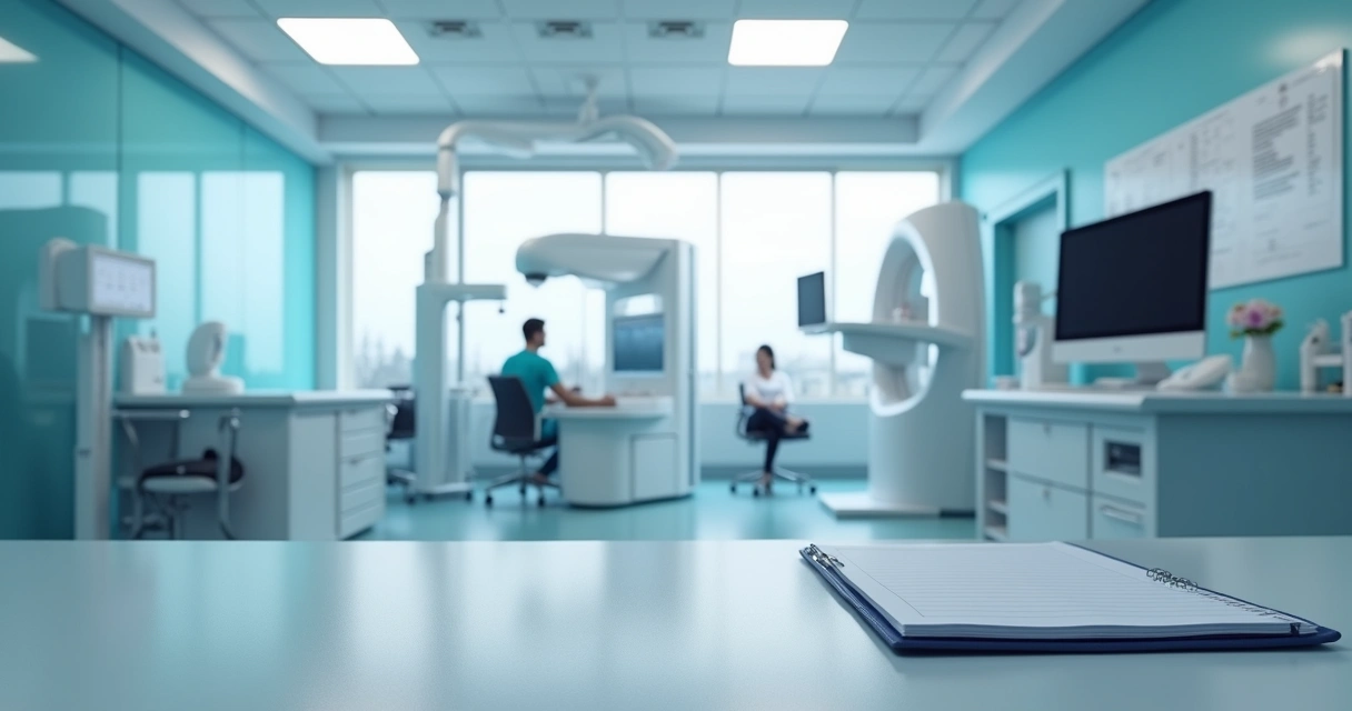 Equipamentos médicos organizados em sala de clínica 