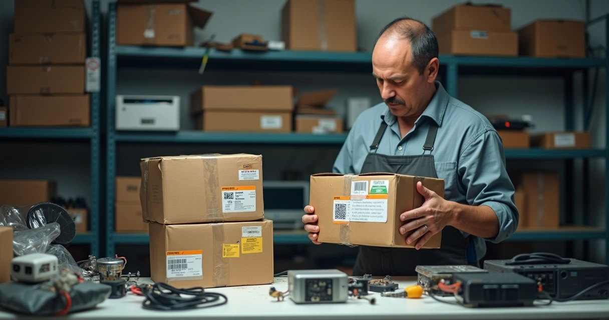 Instalador segura caixa de câmera de segurança falsificada comparando com produto original 