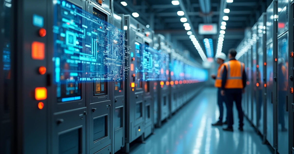 Máquinas industriais equipadas com sensores e luzes LED indicativas 