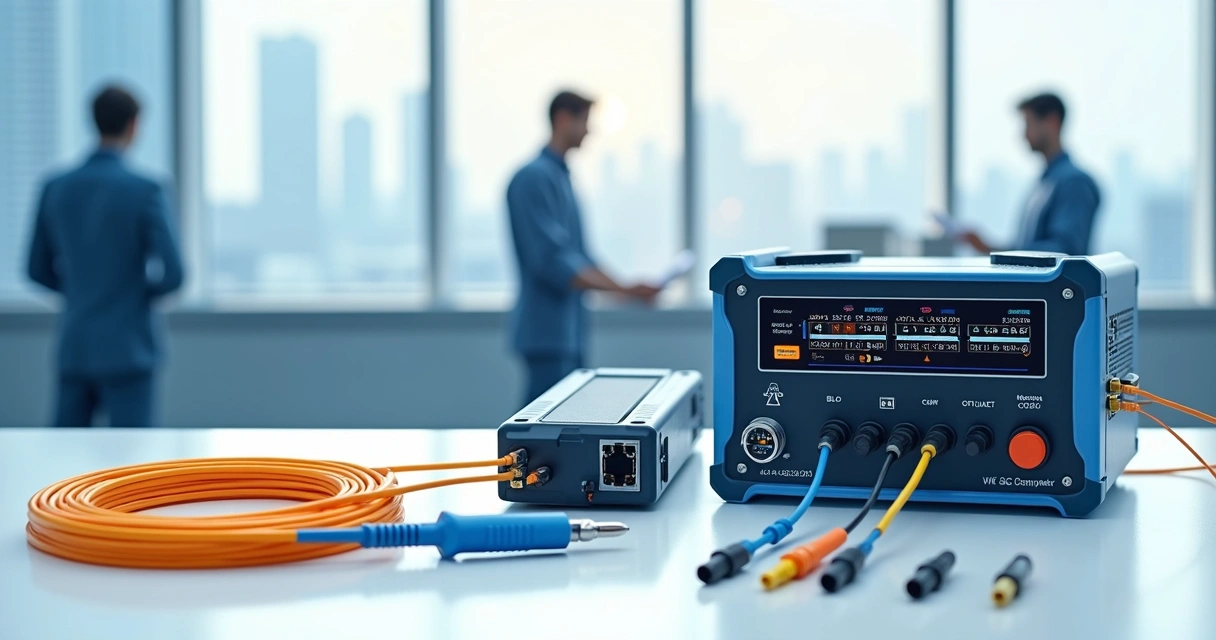 Equipamentos de fibra óptica usados em instalação de telecomunicação 