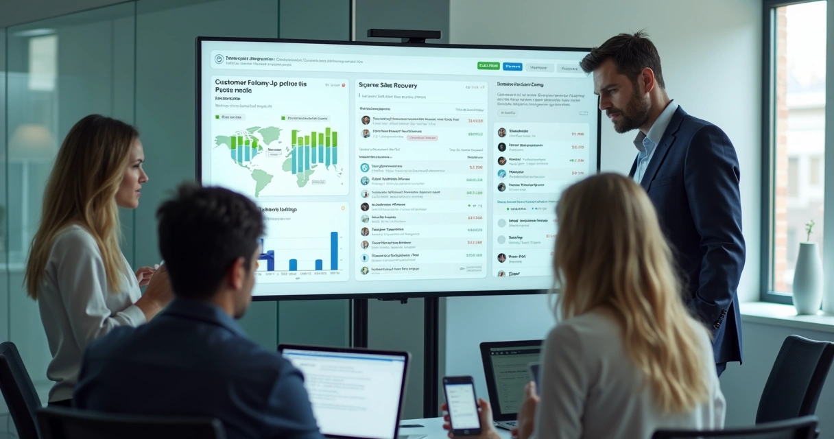 Equipe comercial acompanhando retornos de clientes em tempo real 