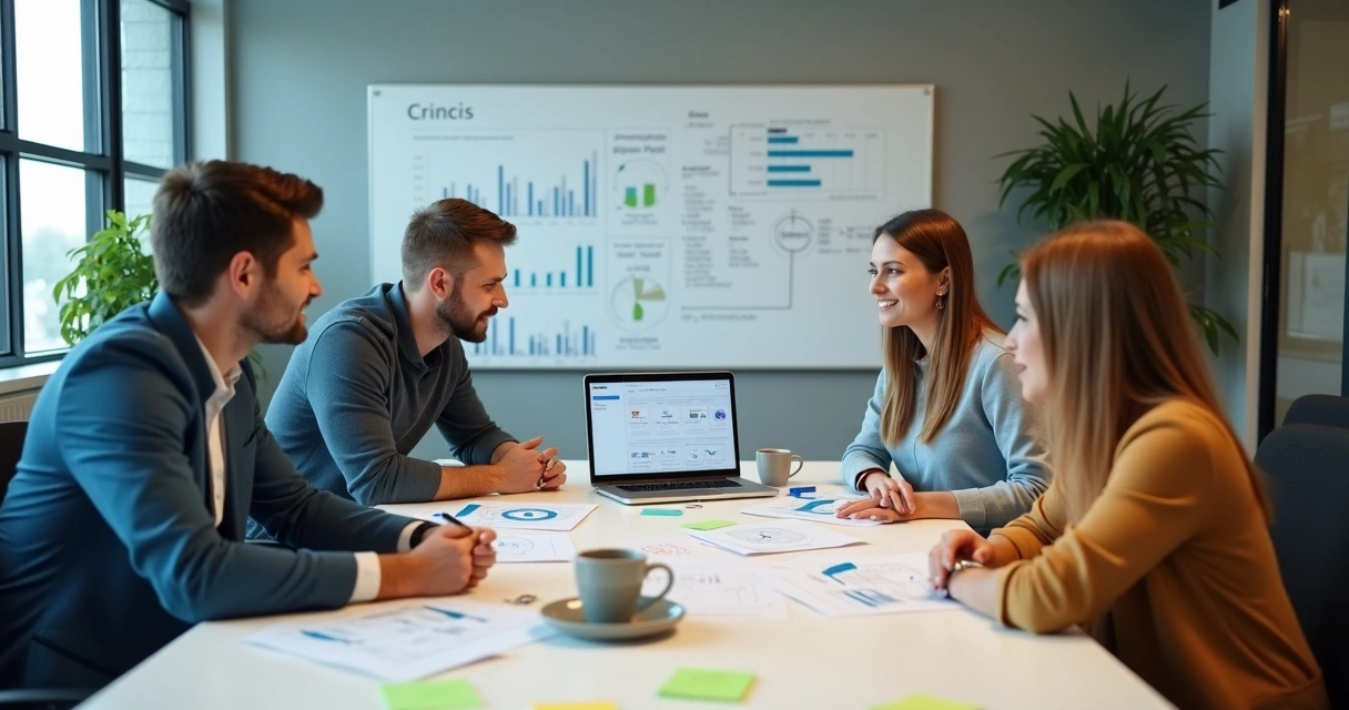 Equipe de agência e clínica alinhando estratégia em sala de reunião 