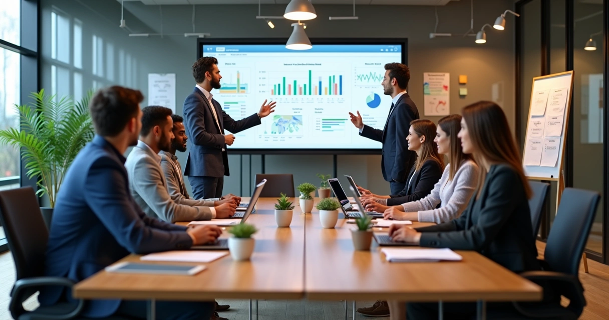 Equipe reunida ao redor de mesa em agência digital