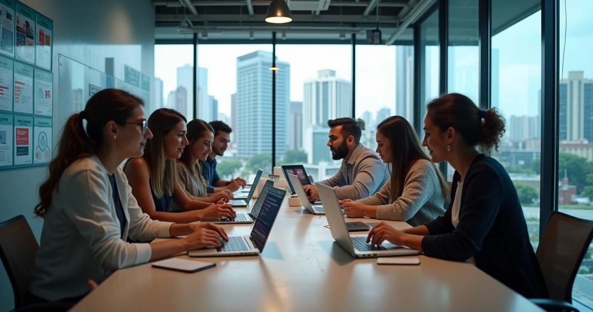 Equipe de marketing digital no escritório em Macaé 