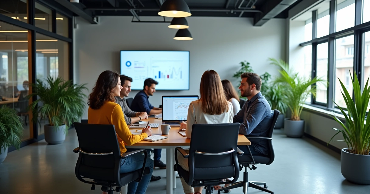 Equipe de agência reunida em ambiente moderno em São Paulo 
