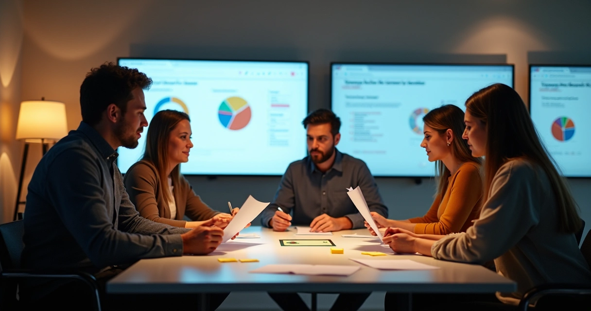Equipe ágil reunida analisando feedbacks prioritários
