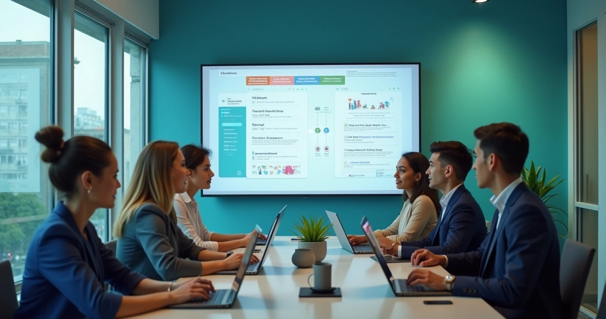 Equipe reunida alinhando mensagens de atendimento em canais digitais 