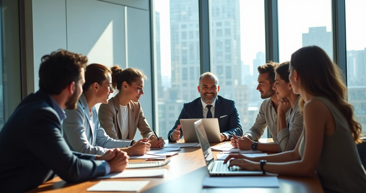 Equipe de alta performance reunida em sala de reunião 