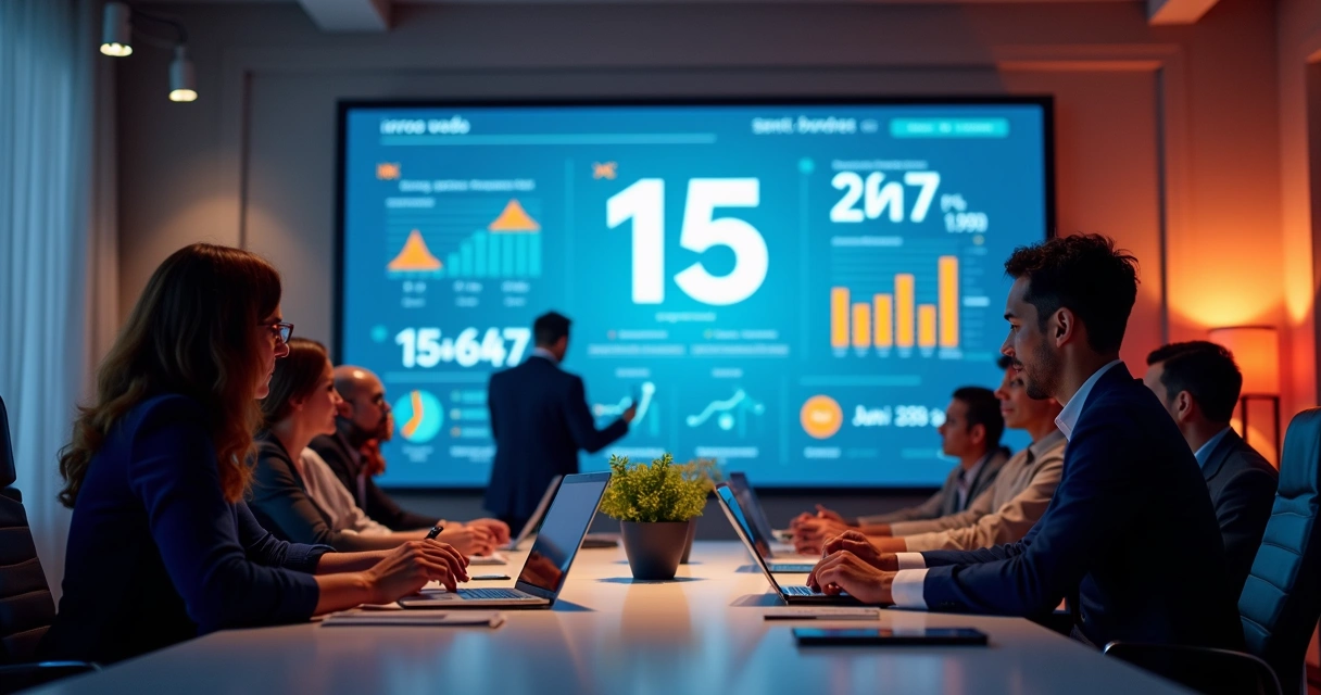 Equipe de vendas analisa KPIs em reunião 