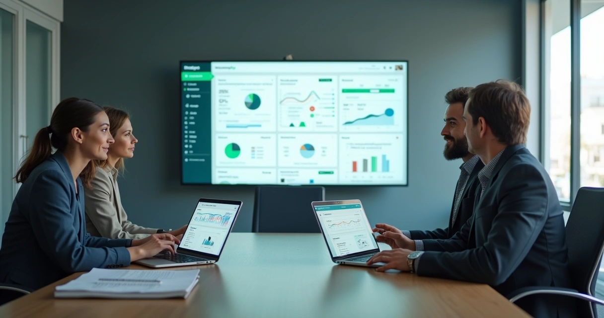 Equipe analisando conversas comerciais em painel seguro