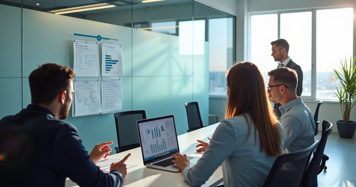 Equipe analisando dados de integração em escritório 